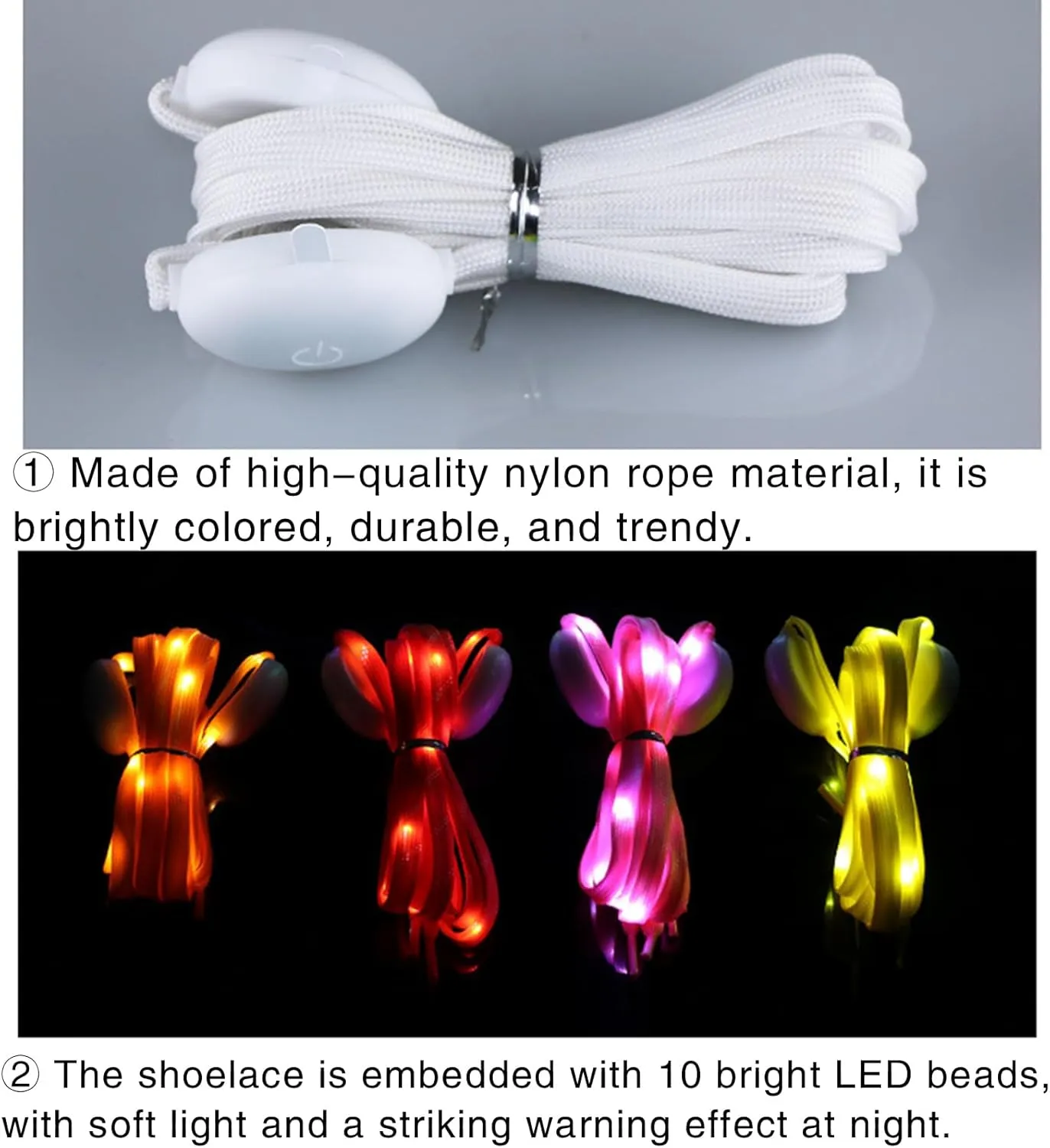 1 Pair LED Light Up Shoelaces for Night Running, Party, Mutlicolor Lighting Shoe Laces Glow Shoe Laces for Sneaker Pink