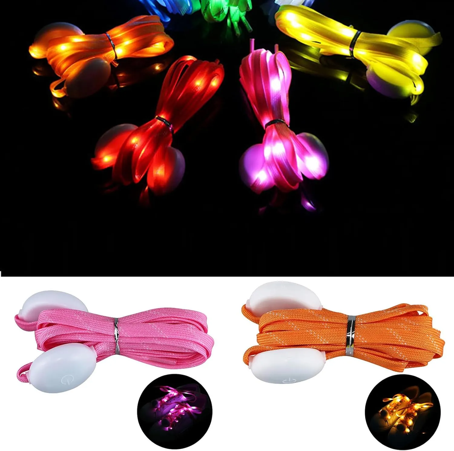 1 Pair LED Light Up Shoelaces for Night Running, Party, Mutlicolor Lighting Shoe Laces Glow Shoe Laces for Sneaker Pink