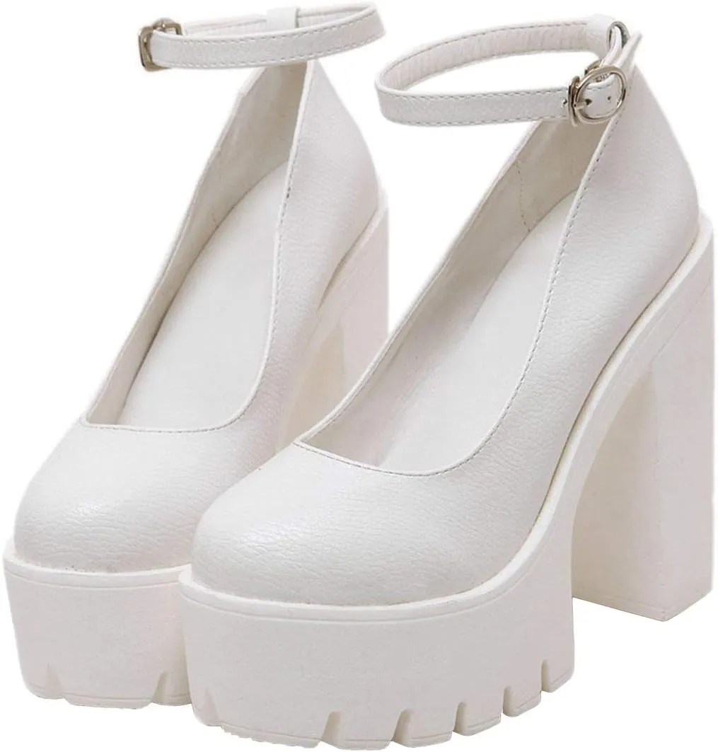 AIMODOR Womens Goth Platform Chunky High Heel Gothic Ankle Strap Pumps Closed Toe Shoes