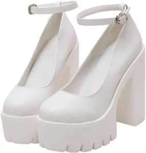 AIMODOR Womens Goth Platform Chunky High Heel Gothic Ankle Strap Pumps Closed Toe Shoes