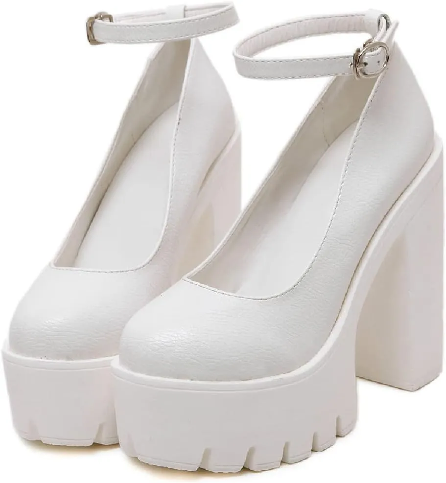 AIMODOR Womens Goth Platform Chunky High Heel Gothic Ankle Strap Pumps Closed Toe Shoes