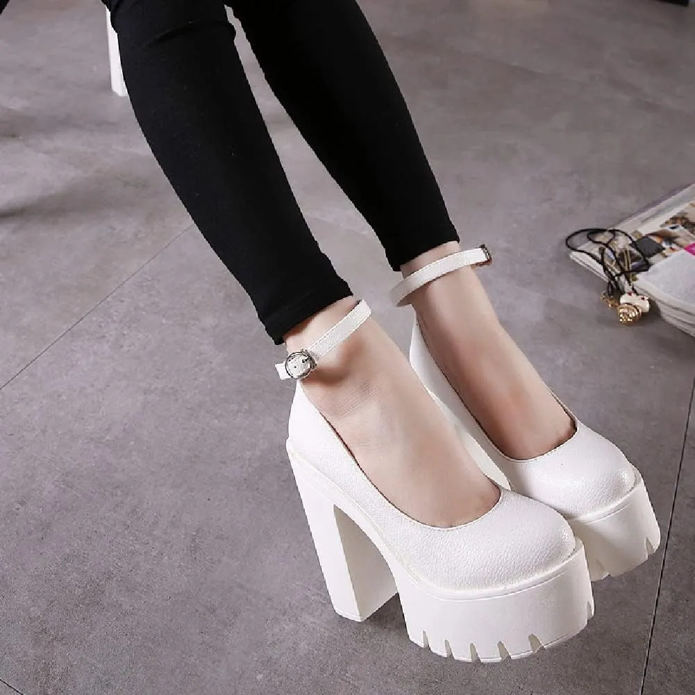 AIMODOR Womens Goth Platform Chunky High Heel Gothic Ankle Strap Pumps Closed Toe Shoes