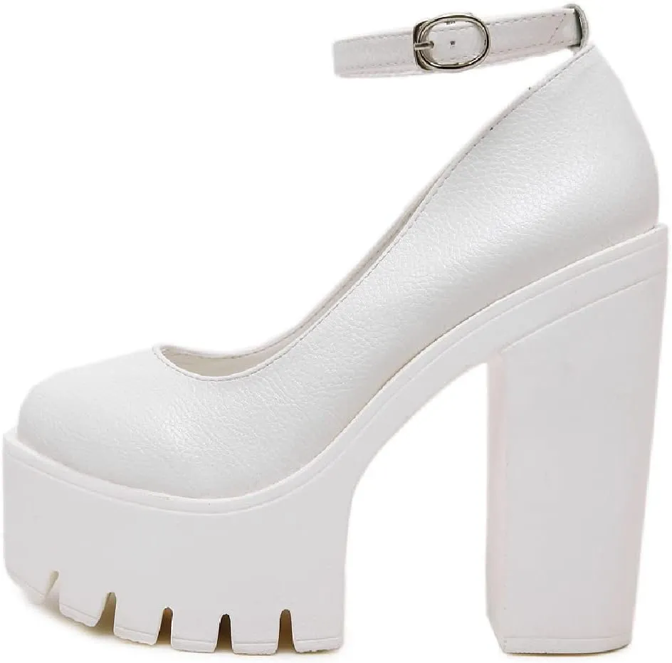 AIMODOR Womens Goth Platform Chunky High Heel Gothic Ankle Strap Pumps Closed Toe Shoes