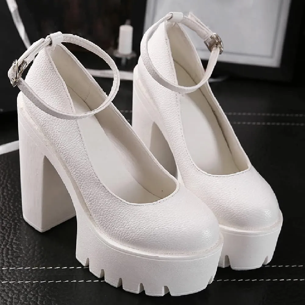 AIMODOR Womens Goth Platform Chunky High Heel Gothic Ankle Strap Pumps Closed Toe Shoes