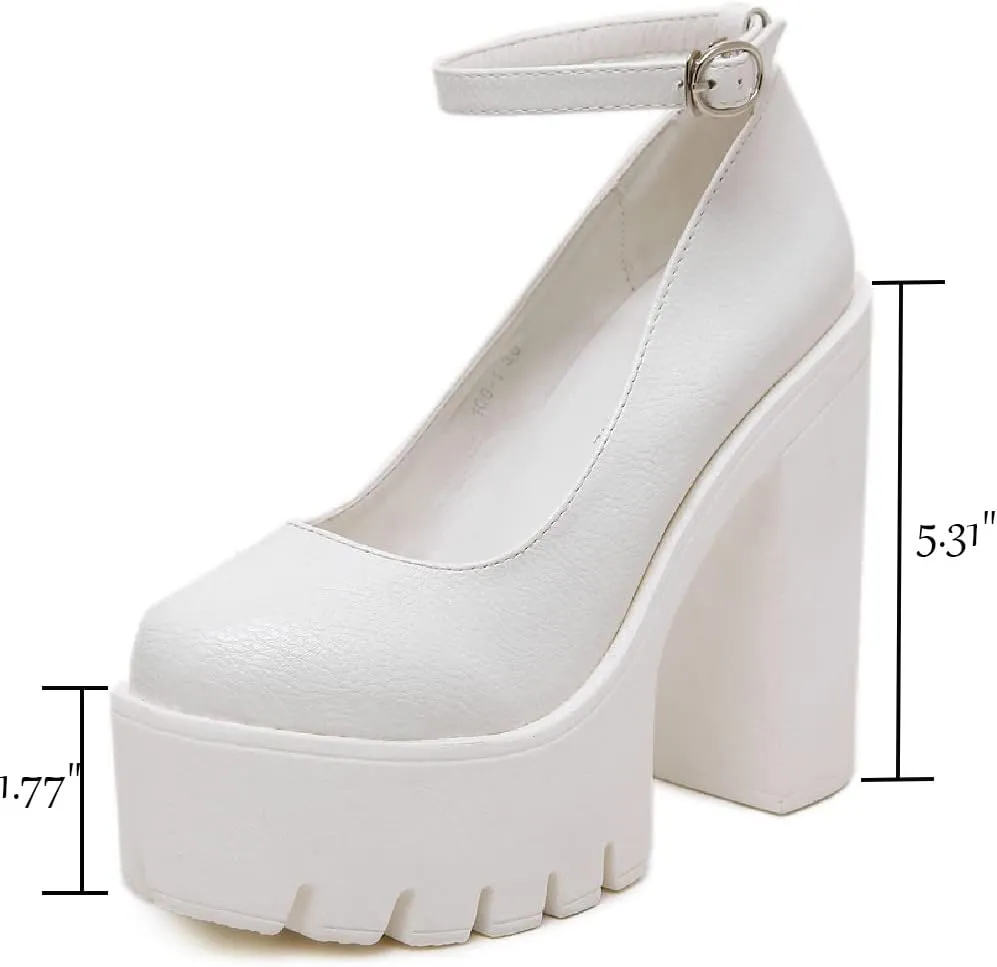 AIMODOR Womens Goth Platform Chunky High Heel Gothic Ankle Strap Pumps Closed Toe Shoes