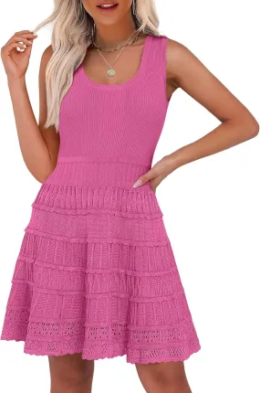 ANRABESS Womens Sundress Beach Vacation Mini Tank Dresses Summer Casual Crochet Knit Scoop Neck Sleeveless Dress