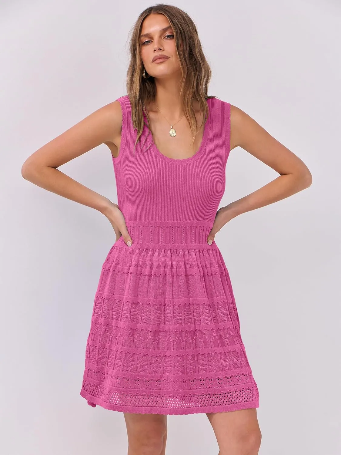 ANRABESS Womens Sundress Beach Vacation Mini Tank Dresses Summer Casual Crochet Knit Scoop Neck Sleeveless Dress
