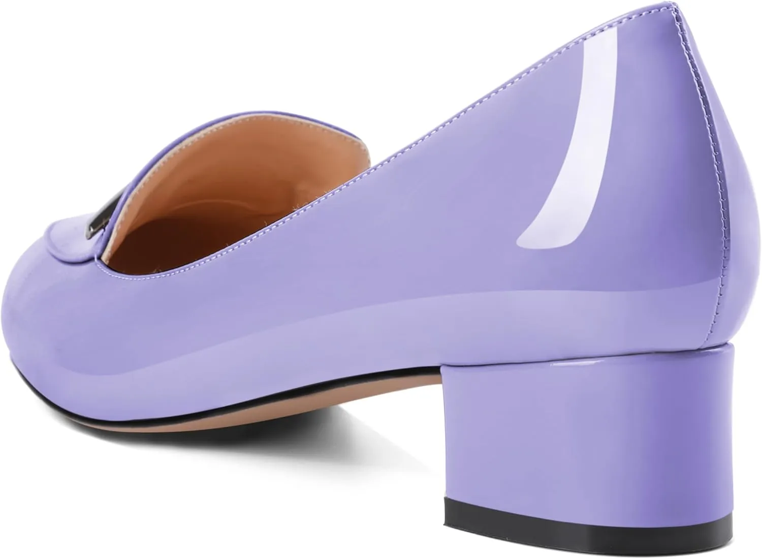 AUMOTED Women Low Block Chunky Heel Pumps Round Toe Slip On 1.5" Closed Toe Loafer Heels Chunky Office Dress Shoes
