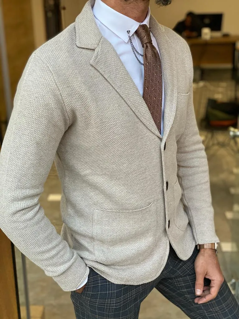 Beige Slim Fit Knitwear Jacket for Men by GentWith | Worldwide Shipping