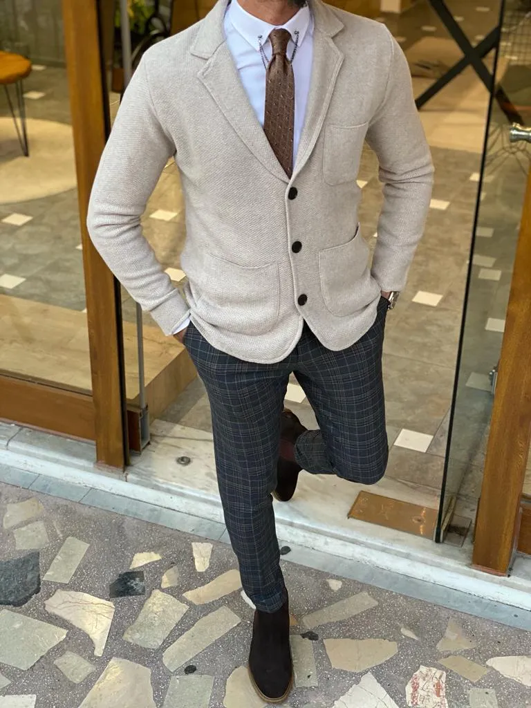 Beige Slim Fit Knitwear Jacket for Men by GentWith | Worldwide Shipping