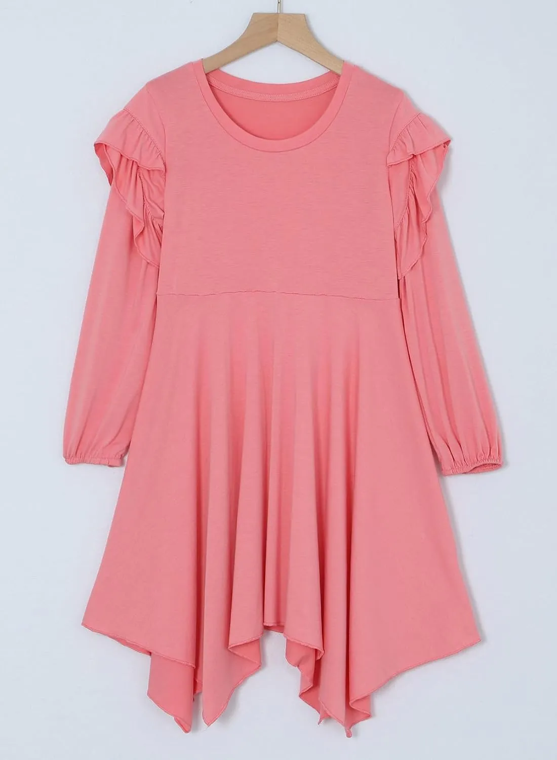 blibean Girl Long Sleeve High Low Dresses Tween Cute Swing Dress Size 6-15 Years