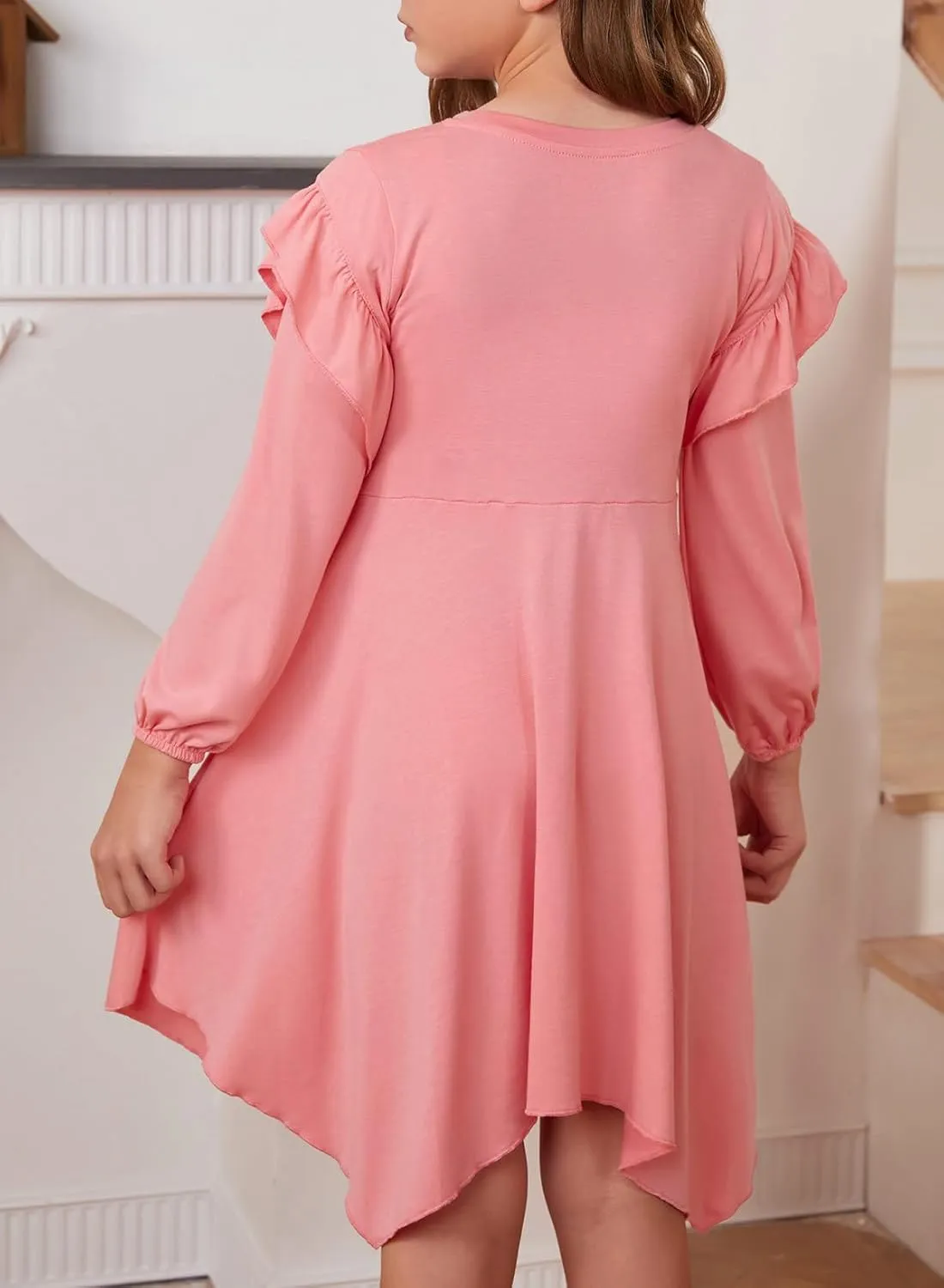 blibean Girl Long Sleeve High Low Dresses Tween Cute Swing Dress Size 6-15 Years