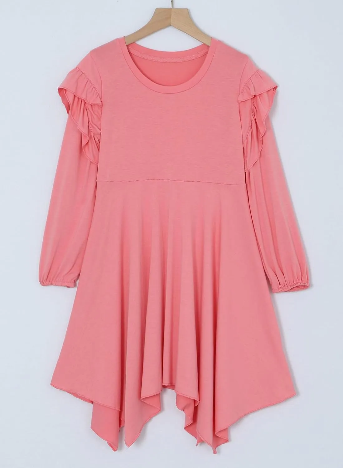 blibean Girl Long Sleeve High Low Dresses Tween Cute Swing Dress Size 6-15 Years