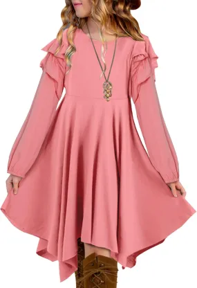 blibean Girl Long Sleeve High Low Dresses Tween Cute Swing Dress Size 6-15 Years