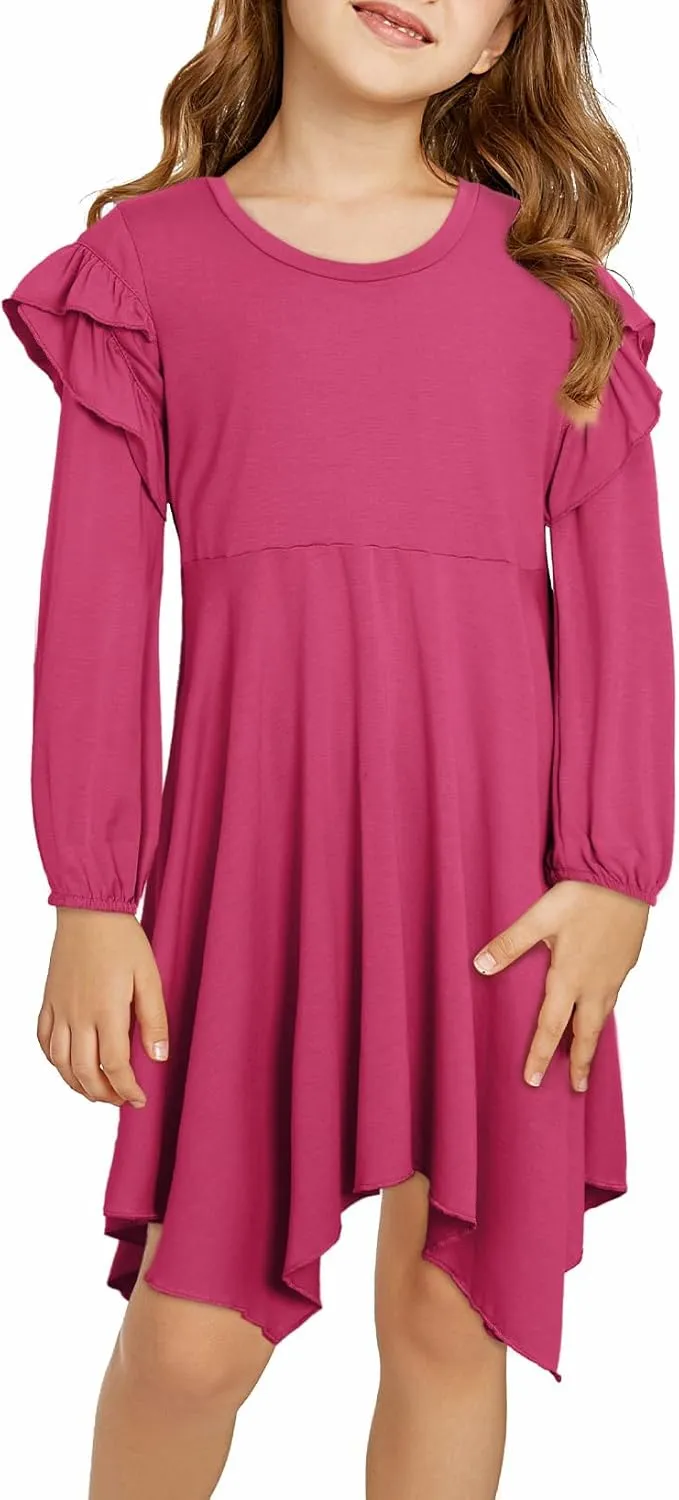 blibean Girl Long Sleeve High Low Dresses Tween Cute Swing Dress Size 6-15 Years