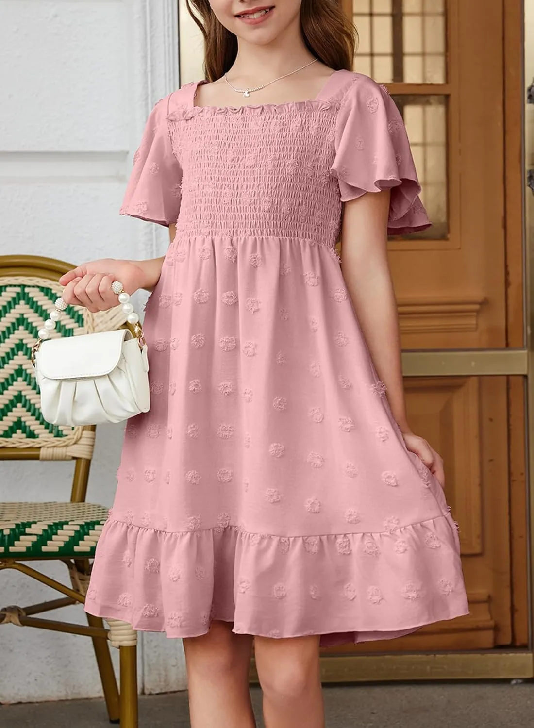 blibean Tween Girls 2025 Summer Dresses Kids Polka Dot Dress Size 6-15 Years