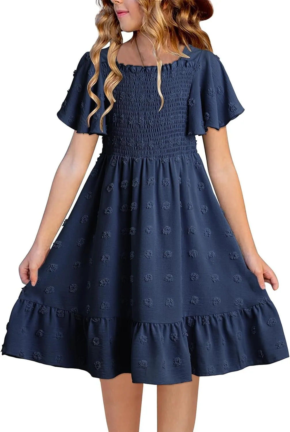 blibean Tween Girls 2025 Summer Dresses Kids Polka Dot Dress Size 6-15 Years