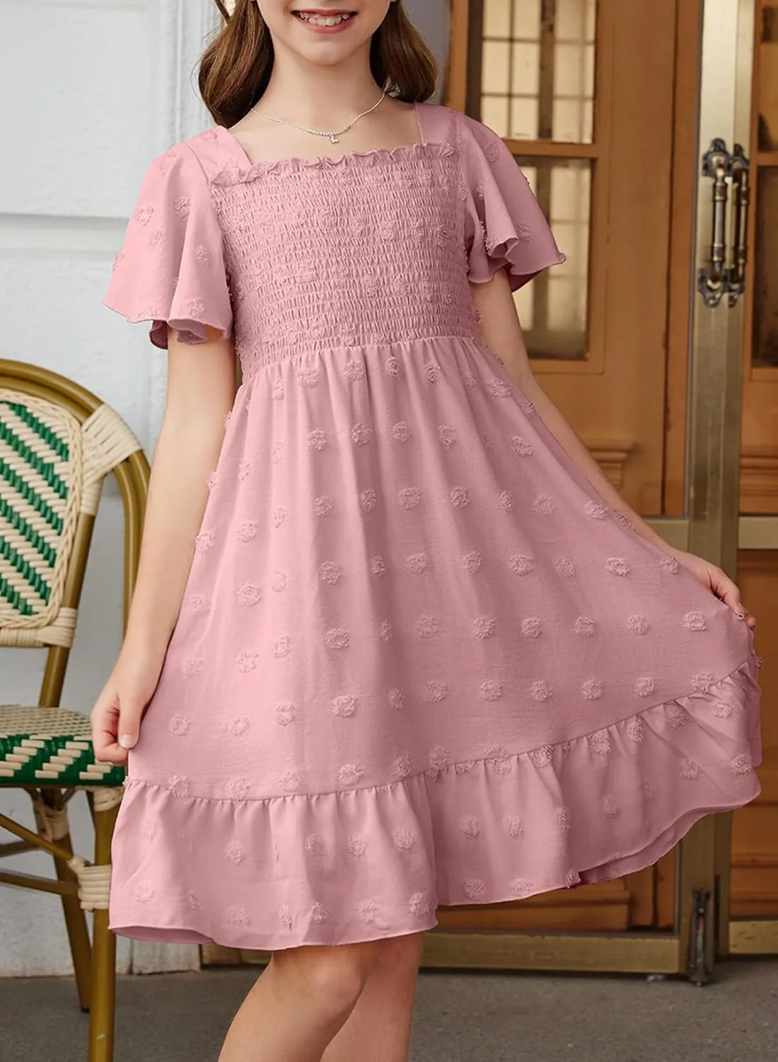 blibean Tween Girls 2025 Summer Dresses Kids Polka Dot Dress Size 6-15 Years