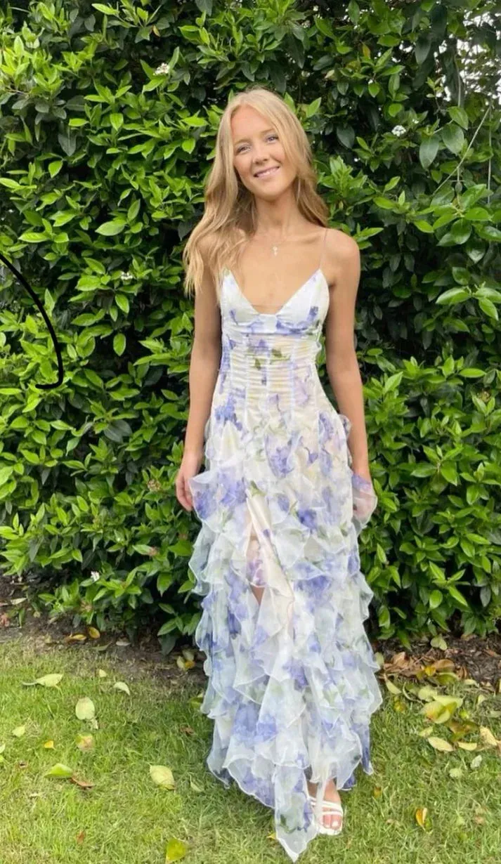 Blue Charming A-Line Spaghetti Strap Prom Dresses Party Dresses Formal Dress