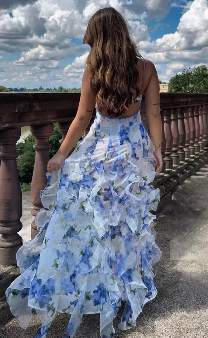Blue Charming A-Line Spaghetti Strap Prom Dresses Party Dresses Formal Dress
