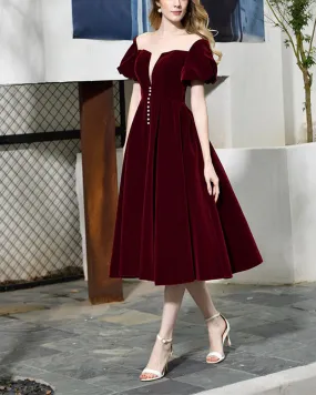 Burgundy Velvet Scoop Lace Up A Line Homecoming Dresses Short Prom Dresses Evening Dresses
