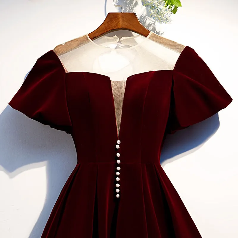 Burgundy Velvet Scoop Lace Up A Line Homecoming Dresses Short Prom Dresses Evening Dresses