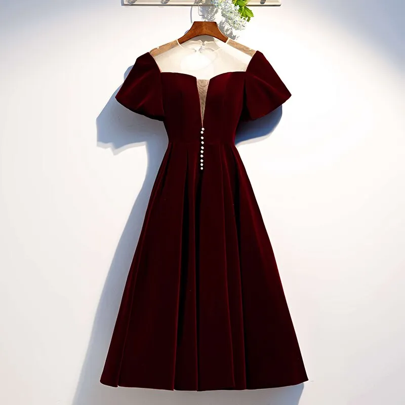 Burgundy Velvet Scoop Lace Up A Line Homecoming Dresses Short Prom Dresses Evening Dresses