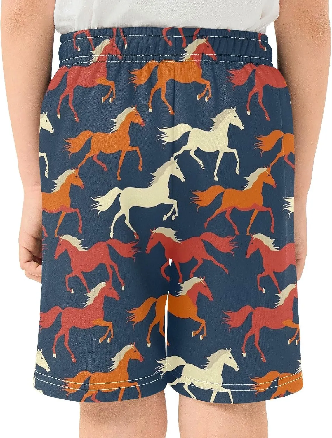 Colorful Silhouettes of Horses Boys' Shorts Pants Summer Lounge Bottoms Boys Elastic Waist with Pockets