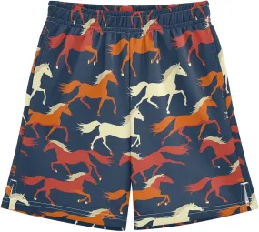 Colorful Silhouettes of Horses Boys' Shorts Pants Summer Lounge Bottoms Boys Elastic Waist with Pockets