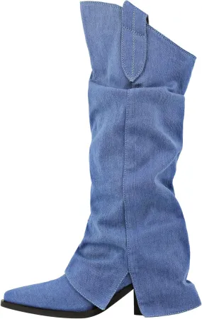 Cowboy Cowgirl Boots for Women Knee High Denim Boots