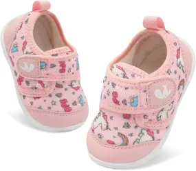 FEETCITY Baby Walking Shoes Infant Barefoot Shoes Girls Boys Baby Sneakers Newborn Crib Shoe Slip On Shoe Pink Unicorn