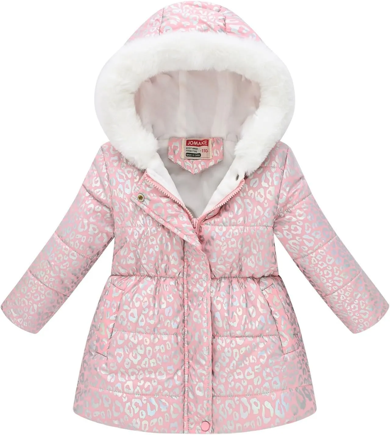 Girls Winter Hooded Coat Water-proof Fashion Fleece Warm Fr Collar Zip Up Mid Length Winter Coats for Kids
