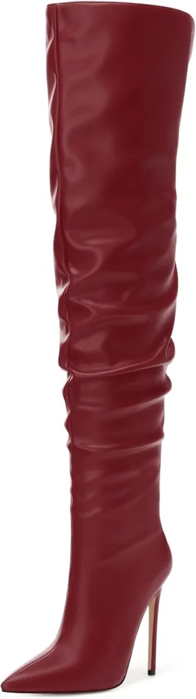 JUSTDANNI Women's Thigh High Boots for Women Thick Thighs Over Knee Boots with Stiletto High Heels Pointed Toe Comfortable Pull On Above The Knee Boots Party Wedding Shopping Thigh High Heels