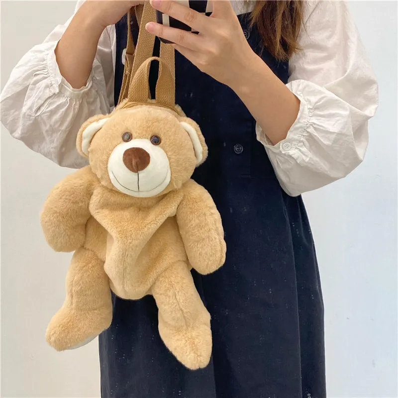 Kawaii Korean Style Smiling Face Bear Plush Doll Backpack