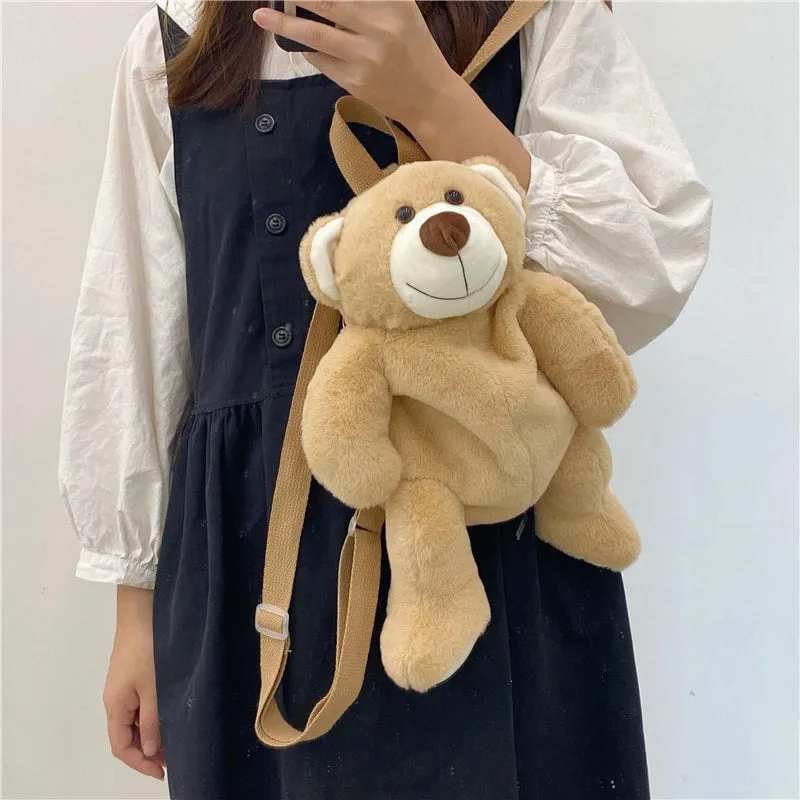 Kawaii Korean Style Smiling Face Bear Plush Doll Backpack