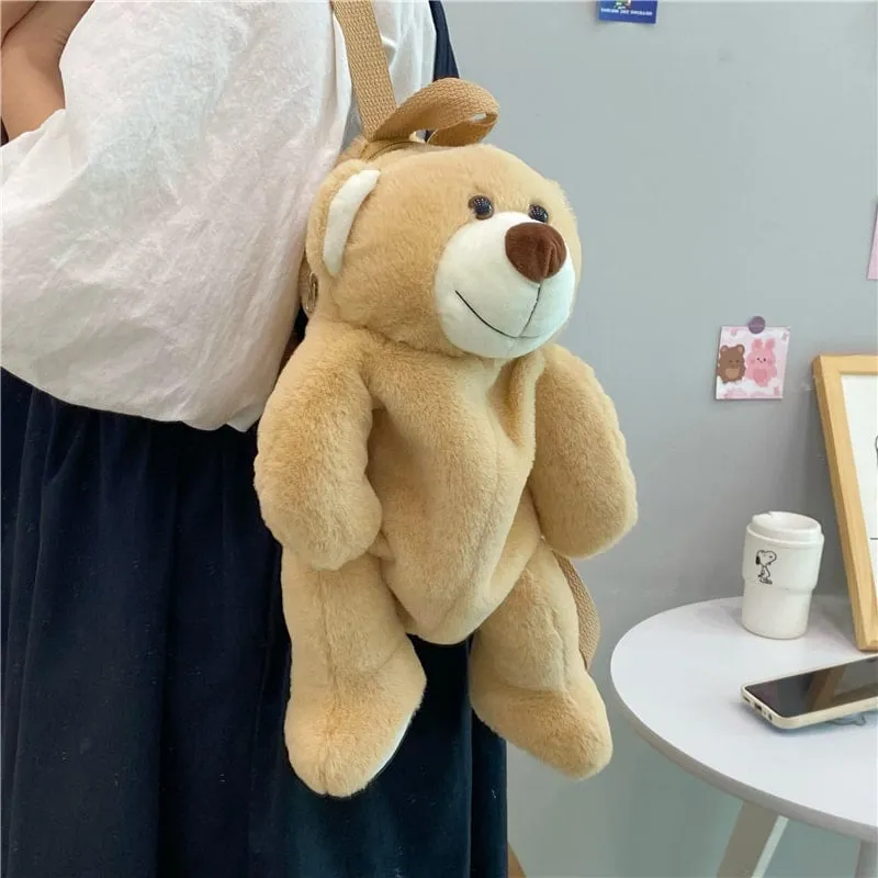 Kawaii Korean Style Smiling Face Bear Plush Doll Backpack