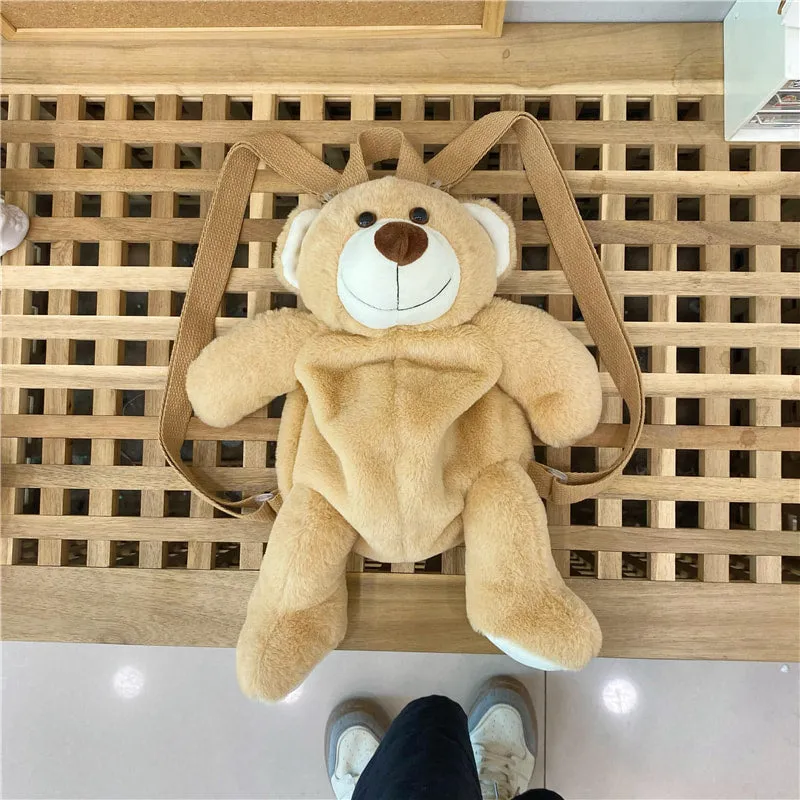 Kawaii Korean Style Smiling Face Bear Plush Doll Backpack