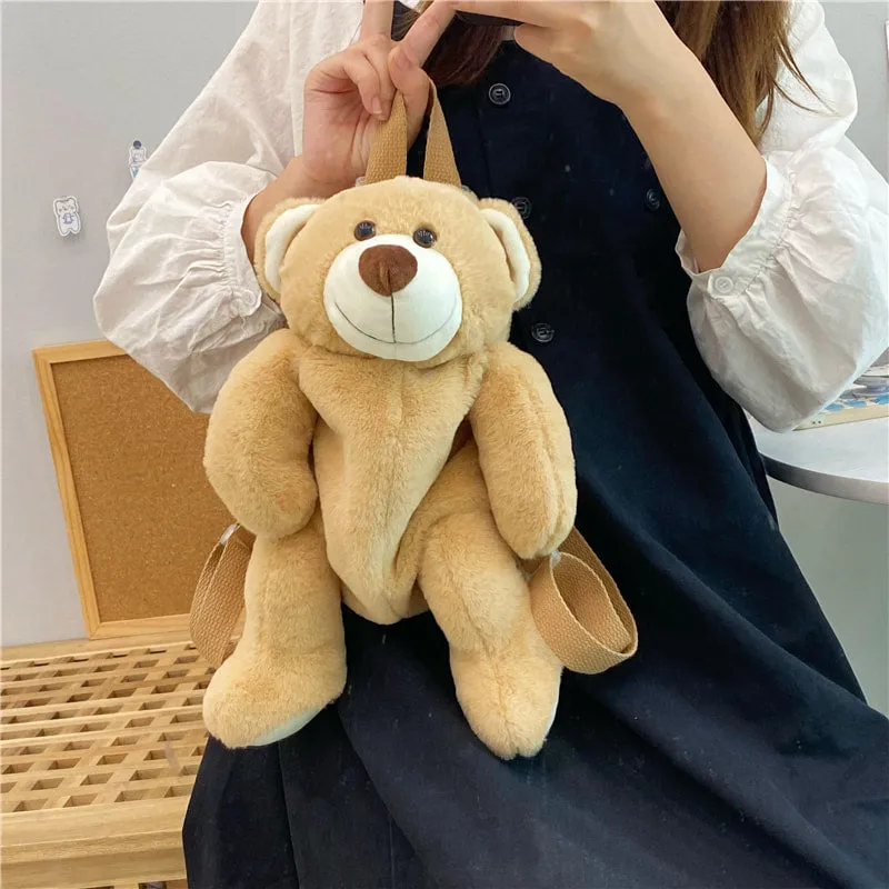 Kawaii Korean Style Smiling Face Bear Plush Doll Backpack