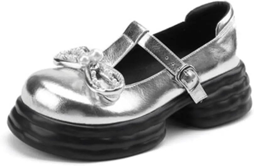 Loafers for Women Women’s Chunky Mid Heels with Bowtie and Beads - Perfect for Cosplay, Dating, and Daily Wear in Autumn