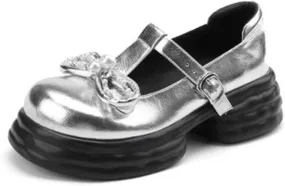 Loafers for Women Women’s Chunky Mid Heels with Bowtie and Beads - Perfect for Cosplay, Dating, and Daily Wear in Autumn