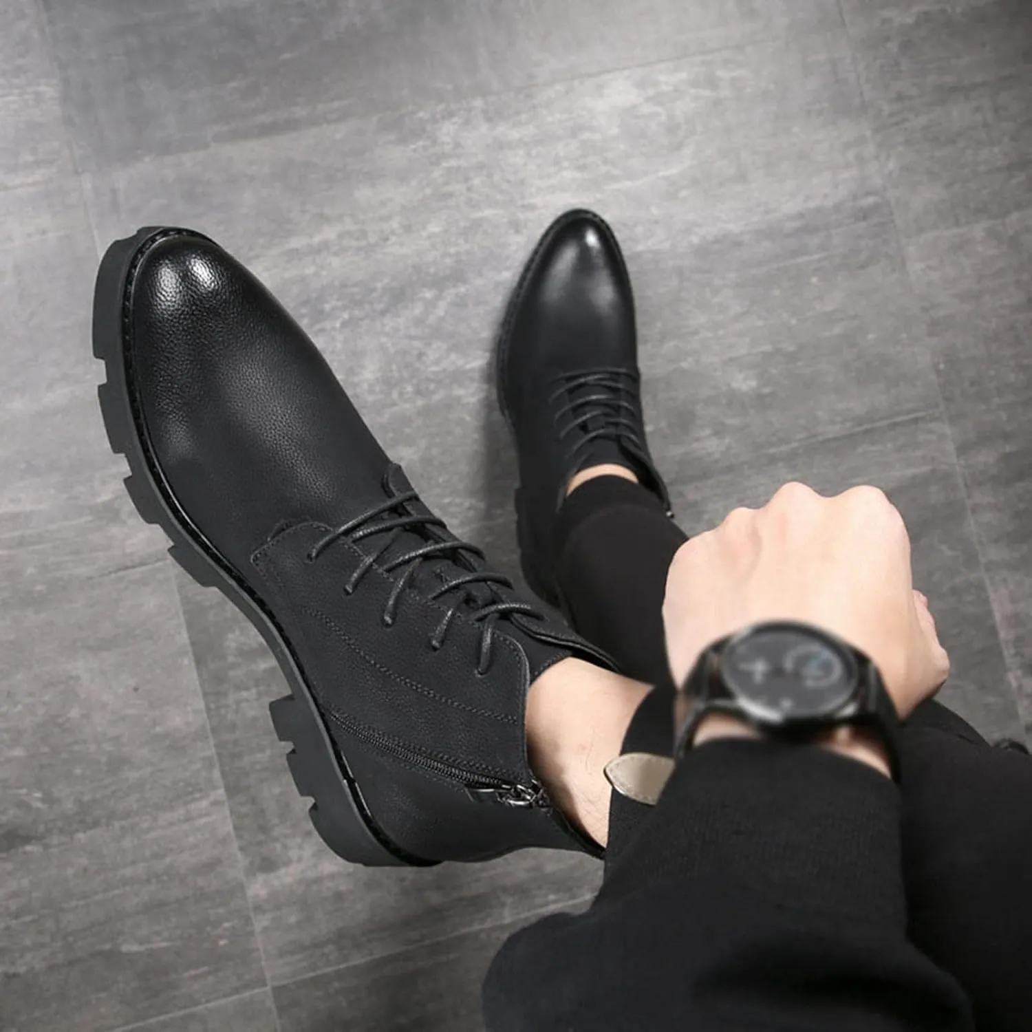 Men's Casual Boots Leather with Zipper Chukka Ankle Boots Classic Fashion Dress Boots for Men