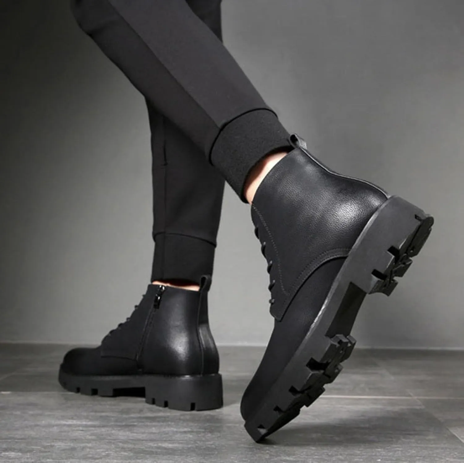 Men's Casual Boots Leather with Zipper Chukka Ankle Boots Classic Fashion Dress Boots for Men
