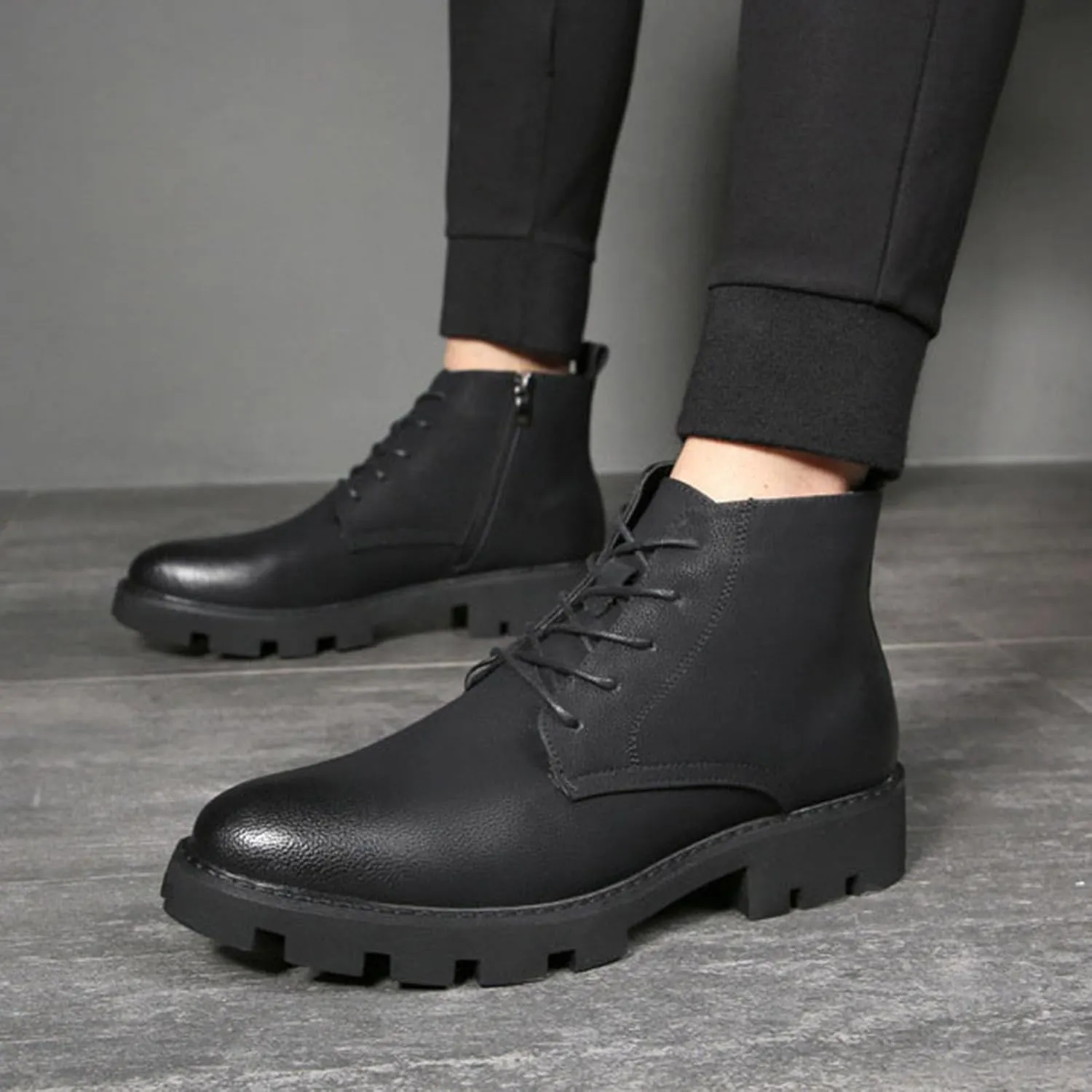 Men's Casual Boots Leather with Zipper Chukka Ankle Boots Classic Fashion Dress Boots for Men