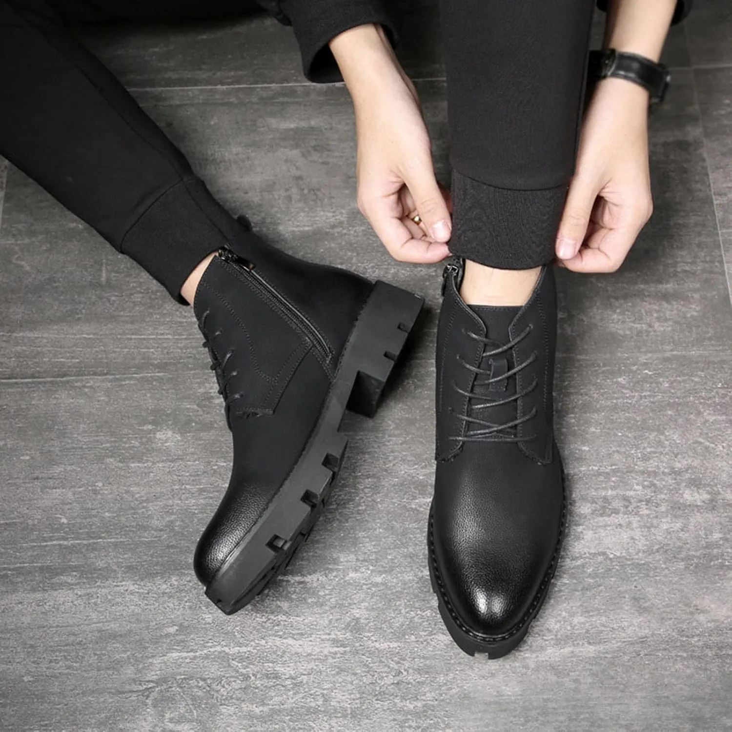 Men's Casual Boots Leather with Zipper Chukka Ankle Boots Classic Fashion Dress Boots for Men