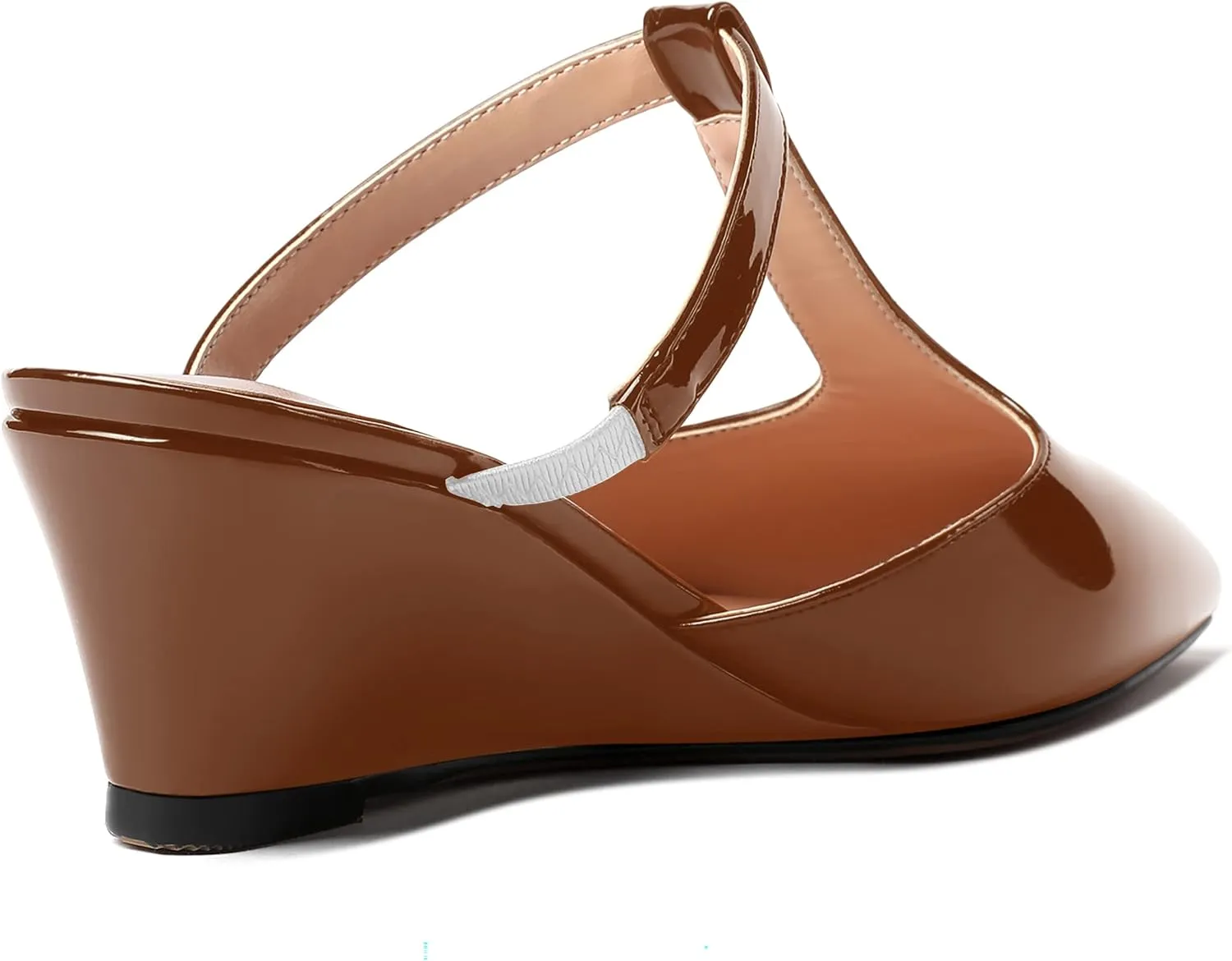 MODENCOCO Women's Comfortable Slip On Dress Pointed Toe T Strap Patent Party Wedge Low Heel Pumps Shoes 2 Inch