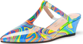 MODENCOCO Women's Comfortable Slip On Dress Pointed Toe T Strap Patent Party Wedge Low Heel Pumps Shoes 2 Inch