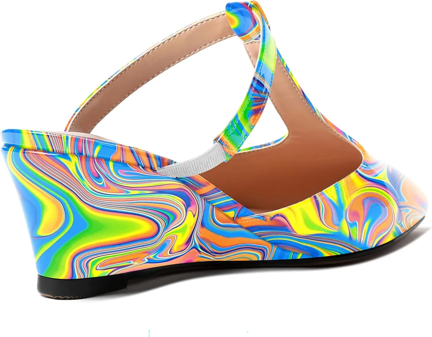 MODENCOCO Women's Comfortable Slip On Dress Pointed Toe T Strap Patent Party Wedge Low Heel Pumps Shoes 2 Inch