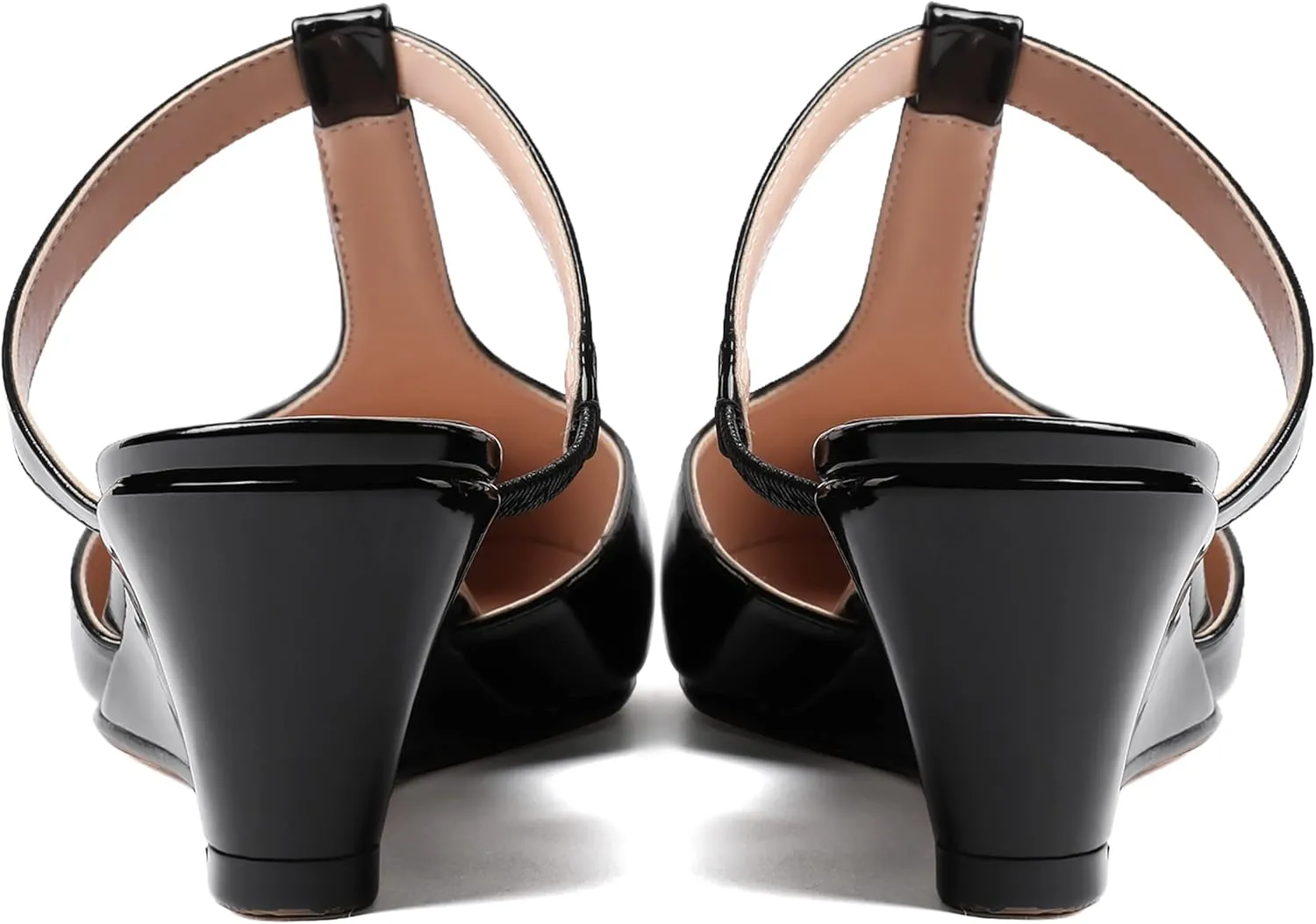 MODENCOCO Women's Comfortable Slip On Dress Pointed Toe T Strap Patent Party Wedge Low Heel Pumps Shoes 2 Inch