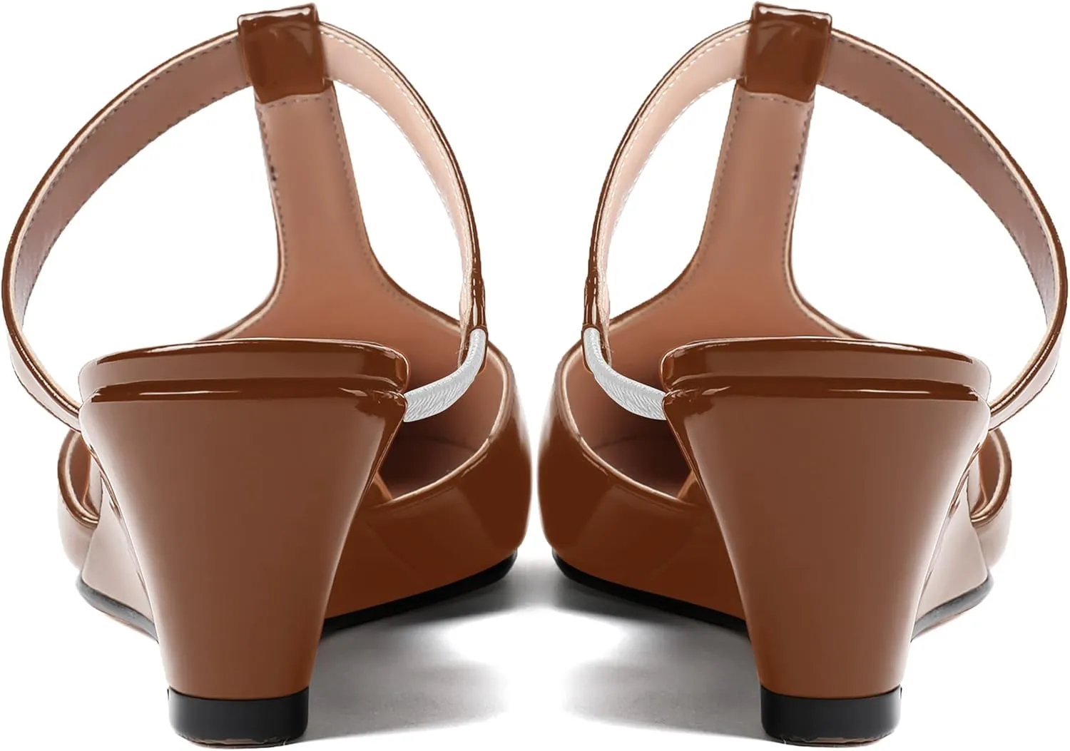 MODENCOCO Women's Comfortable Slip On Dress Pointed Toe T Strap Patent Party Wedge Low Heel Pumps Shoes 2 Inch