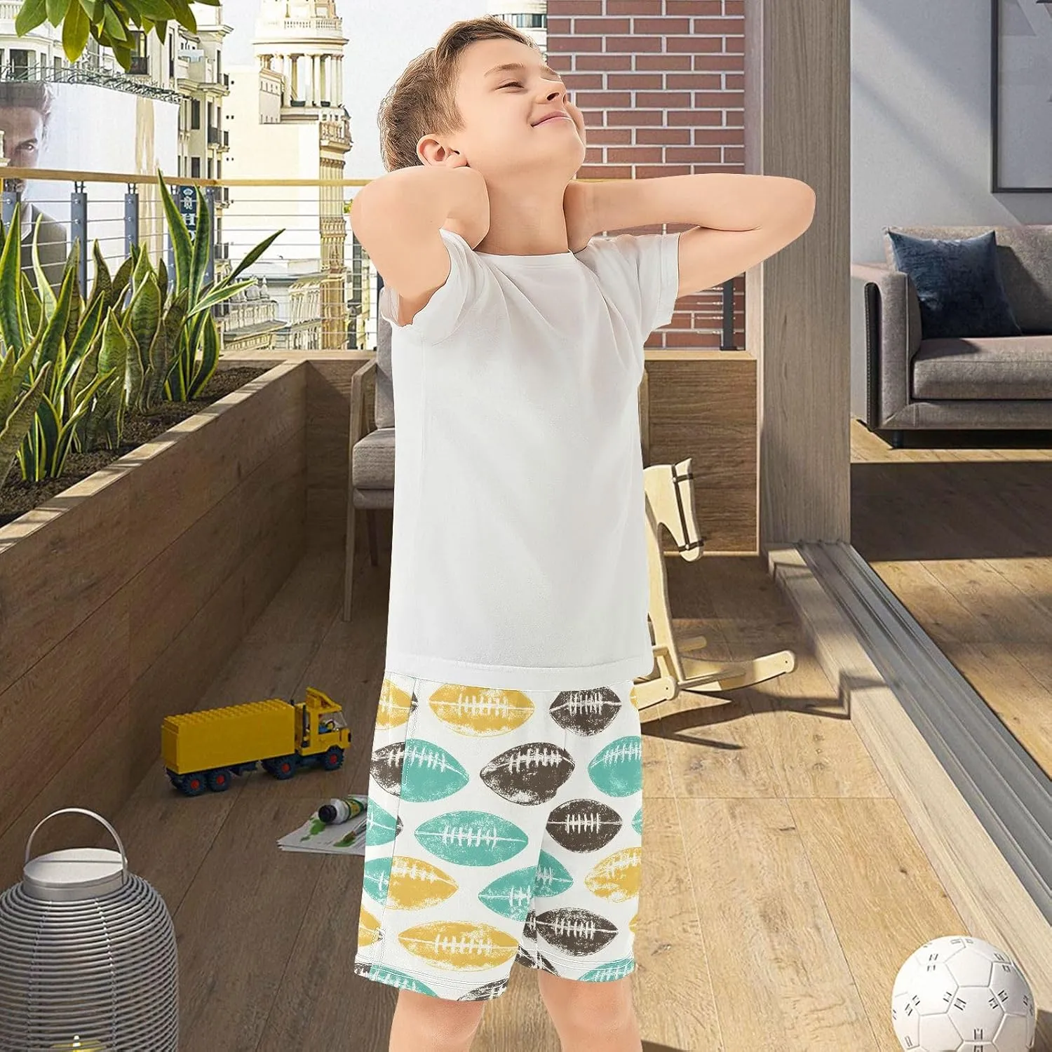 Rugby Colorful Cute Pattern Boys' Shorts Pants Summer Lounge Bottoms Boys Elastic Waist with Pockets